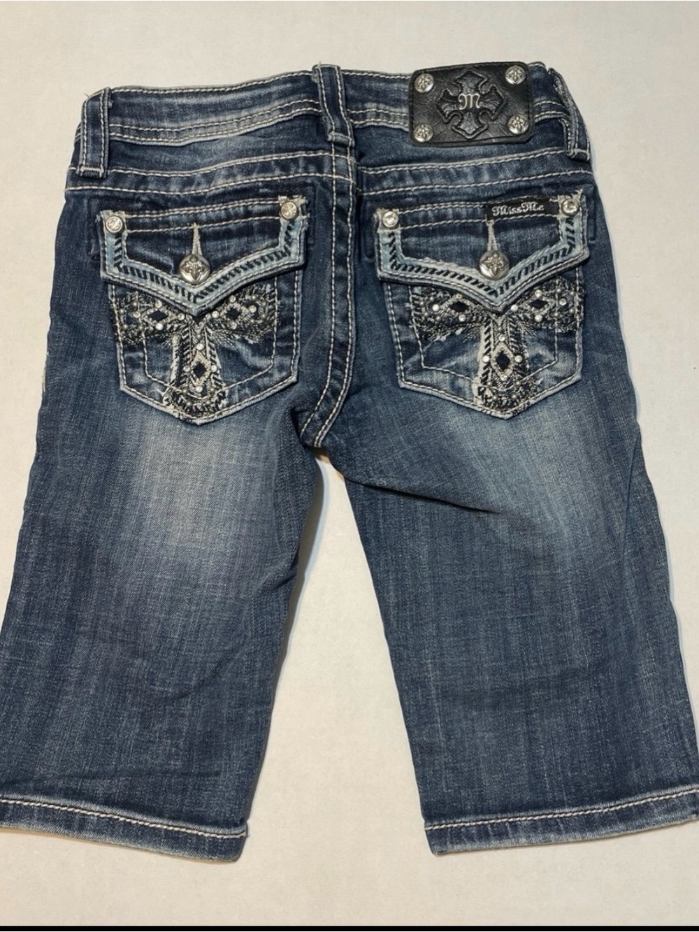 Miss Me Bermuda Jean Shorts Girls Size 10 with Embellished Pockets